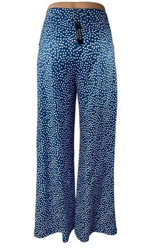 NEW Arolina Blue Silky Satin Polka Dot High Waist Wide Leg Trousers Pants Size S