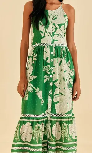Farm Rio size large green white monsteras maxi dress tropical travel vacation