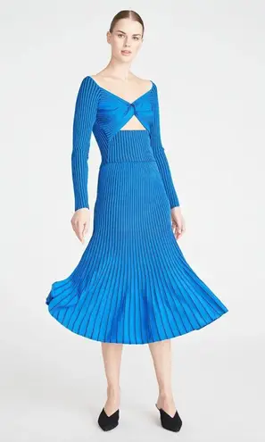 Amur Jenna Pleated Knit Midi Skirt Blue Womens Size Medium