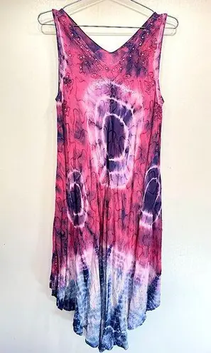 Tie Dye Hippie Boho Beach Dress Cover Up with Embroidery and Sequins Flowy Pink Size undefined