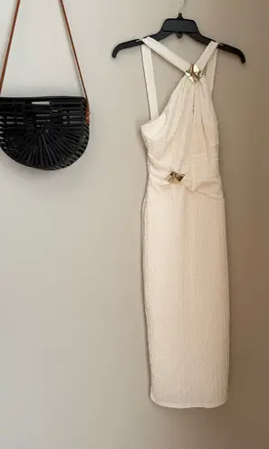 Privy NWT White Textured Cross Back Slit Dress, Size Small