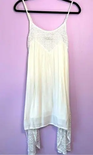 WRV White Gauzy Rayon Lace Sharkbite Mini Tank Dress Beachy Boho