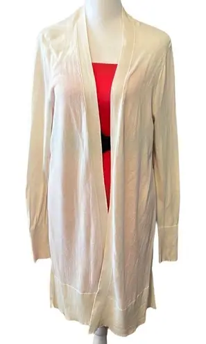 Dana Buchman szM long cardigan solid color front & sleeves flower print back GUC