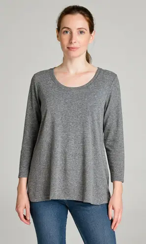 T.La Anthropologie Gray Heathered 3/4 Sleeve Scoop Neck Top Made in USA Casual Size M