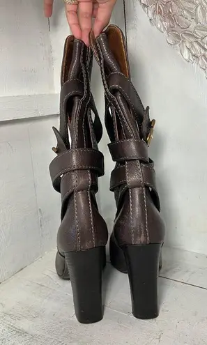 Chloé Paddington Leather Wrap Around Strap Mid Calf Boots Brown Women's 40 / 9