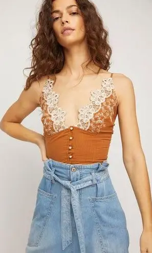 Free People  Lace Stevie Cami With Pearl Buttons