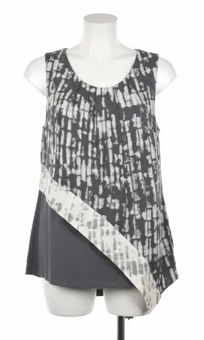 H by Halston Blouse 12 Gray Tie Dye Asymmetrical Hem Pleats Layered Neutral Chic