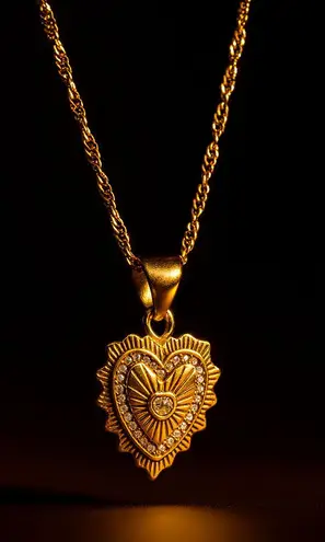 Boutique 💛 Classic Gold Heart Necklace – Zirconia Concho Design | 18K Gold Stainless Steel 💛