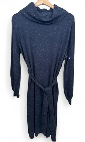 Stitchdrop Black Speckled Knit Sweater Dress Cowl Neck Tie Waist Side Slit Sz S