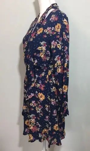 Xhilaration NEW Navy Blue Floral Long Sleeved Dress Pussybow