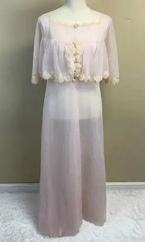 NWT Karmeta Vintage Pink Sheer Nylon Bed Jacket Capelet Slip Nightgown Size L Size L