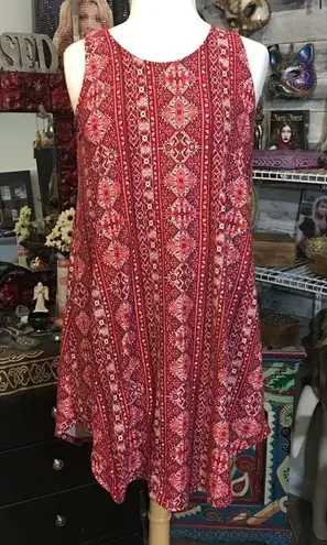 Pink Rose  Graphic Boho Trapeze Dress Size Medium