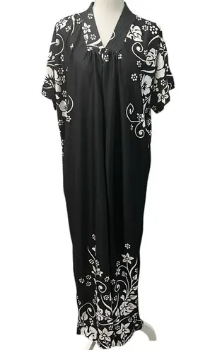 Anthony Richards Black White Floral Hawaiian SS 1/2 Zip Robe Loungewear Medium