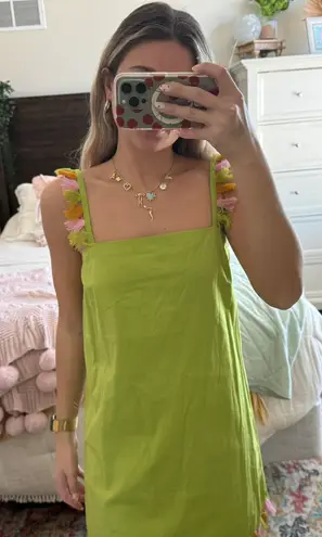 Anthropologie Lime Green Dress With Tassels 