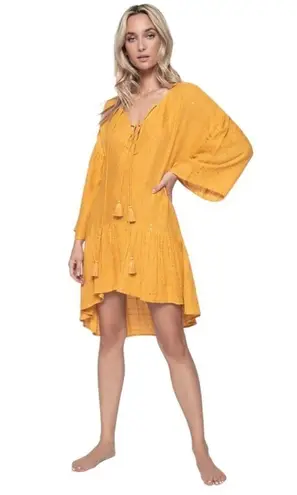 NWT PQ SWIM Haven Angelica Sequined Mini Dress Coverup in Mustard Yellow