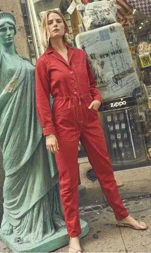 Rachel Antonoff Stephen Boiler Jumpsuit Long Sleeve Bright Apple Red size Large