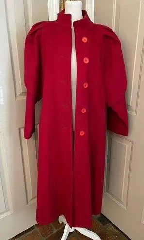 Bryant Park vintage 80s red wool dress trench coat with caplet sleeves Size 14.