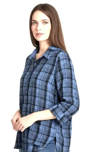 Habitat Blue Plaid Cotton Blend Textured Tunic Top Size Small