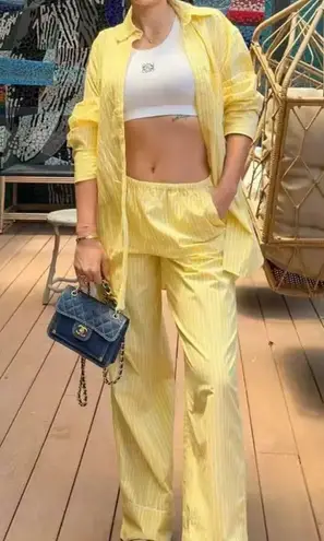 Yellow Striped Women's Jumpsuit Size L