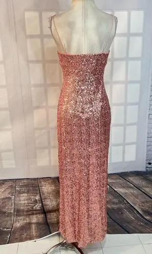 Aidan Mattox Aidan by Champagne Pink Sequin Side-Slit Lined Maxi Gown Size 4