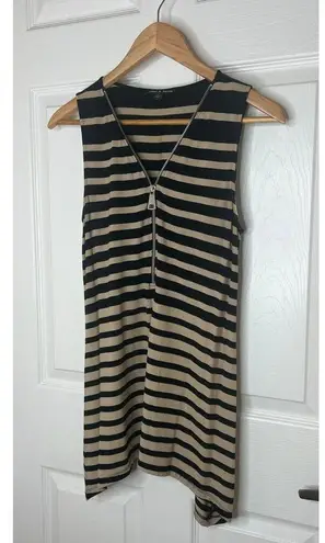 Cable & Gauge Women's Black Tan Striped Sleeveless Top Blouse Zipper Size Small
