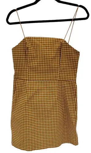 Style Rack Large Brown White Plaid Mini Slip Dress Y2K 90's Clueless Babydoll