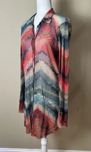 WESTON WEAR Sheer Patterned Button Up Shirt Dress Tunic Size Large