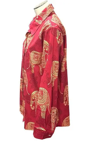 Vintage Red Elephant Print Long Sleeve Button Up Shirt Size Large Stylish Travel