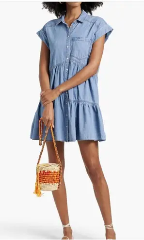 Veronica Beard EUC Harrow Cotton Chambray Denim Tiered Mini Dress Sz 14
