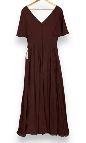 Lavitier Loyeloy Bridesmaid Dress NWT Brown Short Sleeves Slit Gown 10‎ Zip Prom