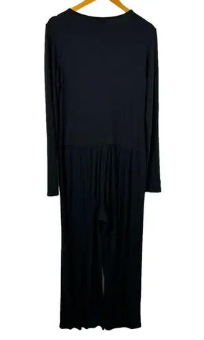 LNA Kalaya Ribbed Knit Black Long Sleeve Bodycon Lace Up Front Jumpsuit Size 1X