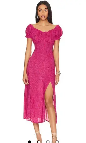 Natalie Martin Charlotte Midi Dress in Shangri La Print Raspberry