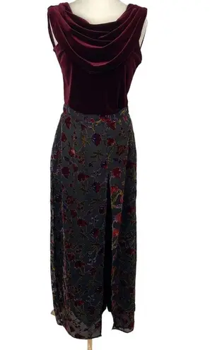 Vintage 2 Piece Set Draped Cowl Neck Velvet Top & Flowy Pants Skirt Womens 12