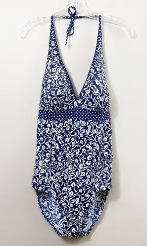 L.L.Bean  Floral/Polka Dot Navy/White One Piece Swimsuit