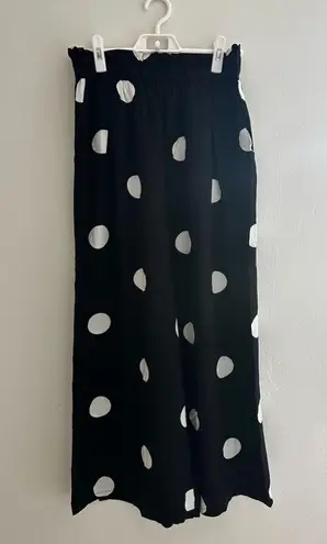 Oysho Flowy Black and White Polka Dot Pants - Size Small, Wide-Leg, Perfect for