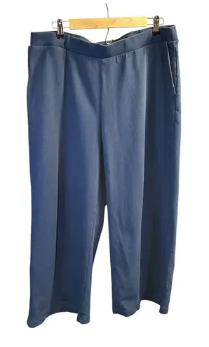 Wide Leg Crop Pants Elastic Waist Lounge Casual Comfy Blue Trousers Purejill Blue Size L