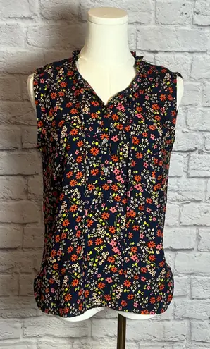 LOFT Floral Sleeveless Blouse Women's Size Small Navy Multicolor Print