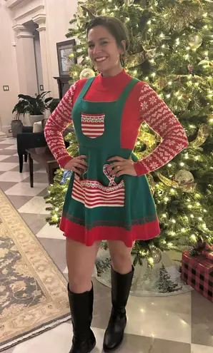 Ugly Christmas Sweater Dress Gingerbread Candycane Fair Isle Red Green size M Size M