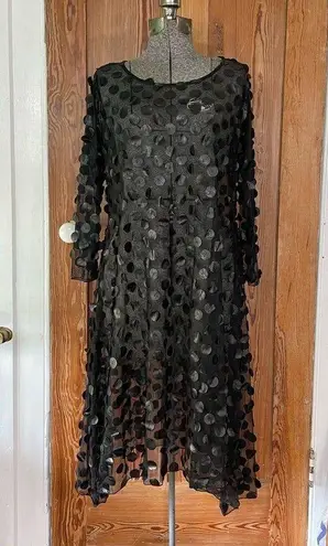 Staples 3D Polkadot Circle Black Faux Leather Disc Sheer Illusion Dress