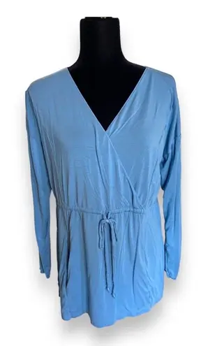 Soft Surroundings Womens Top Sz M Wrap Look Pockets Tunic Drawstring Blue