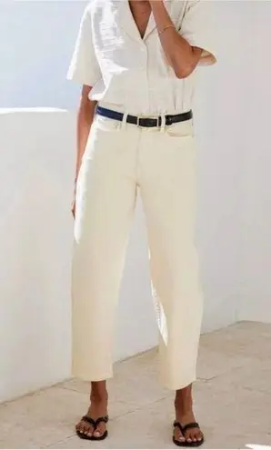 AYR The Beat Drop Jeans Barrel Leg in Straw Hat Cream Tan 34 Neutral Minimalist