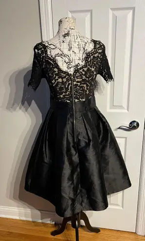 Lucy Wang Fay Eyelash Lace Taffeta Pleated Skater structured skirt Short Sleeve V-Neck Dress Sz XL