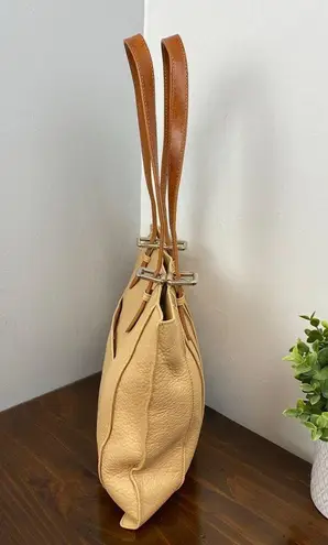 Tusk Nude Leather Luxury Shoulder Handbag with Brown Double Handle Two Tone