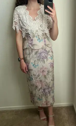 Jessica McClintock 1980s Floral Midi Dress