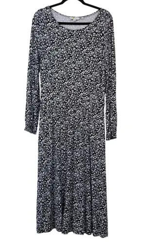 Boden Floral Print Long Sleeves Midi Jersey Dress with Side pockets Black Size 10