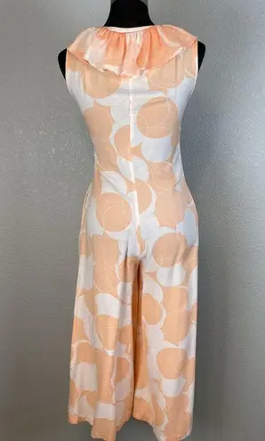 Evelyn Pearson Vintage 60s Ruffle Front Lounge Jumpsuit Size S Peach Wide Leg Pink