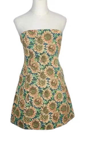 Klesis Strapless Sunflower Jacquard Mini Dress Garden Party Grandmacore Size L Yellow Size L