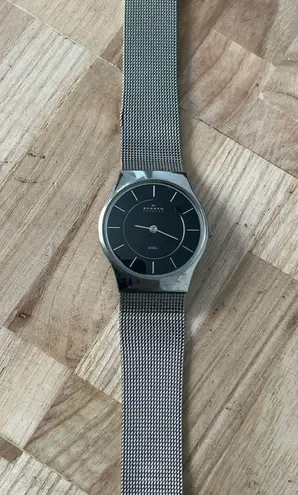 Skagen Steel Ladies Watch Mesh Stainless Adjustable Bracelet Black Dial