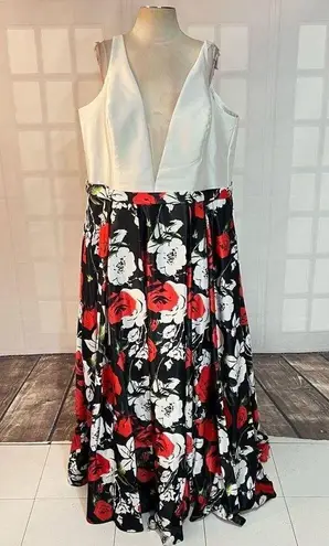 Milano Formals Multicolor Satin Floral Long Pleated Sleeveless Gown Plus Size 26