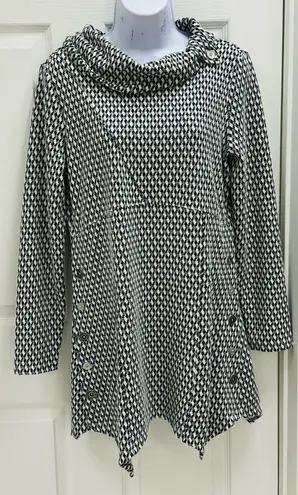 Peck & Peck Women's Shift Dress Size M Black, White & Silver High Low Hem New!